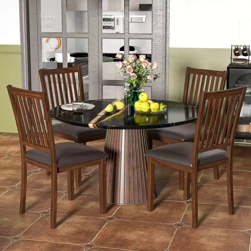 Modern Dining Chair /4 with Slanted High Backrest Wear-resistant PVC Leather