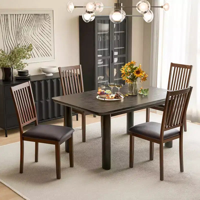 Modern Dining Chair /4 with Slanted High Backrest Wear-resistant PVC Leather