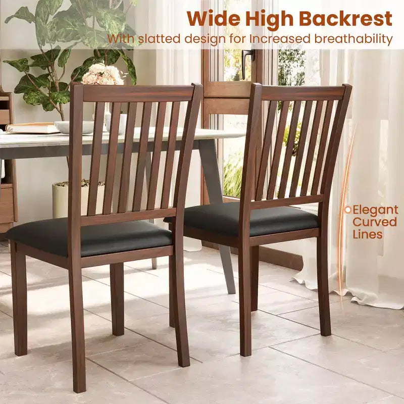 Modern Dining Chair /4 with Slanted High Backrest Wear-resistant PVC Leather