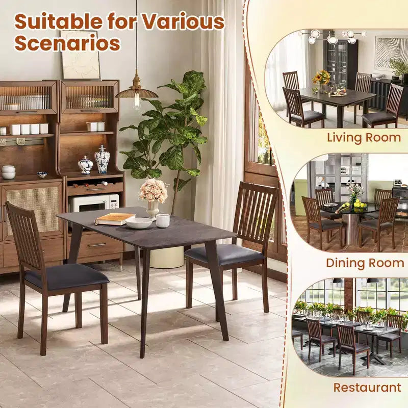 Modern Dining Chair /4 with Slanted High Backrest Wear-resistant PVC Leather