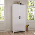 Famapy White Woodgrain Finish Kitchen Cabinets With Cup Holder Multi-Storage Space