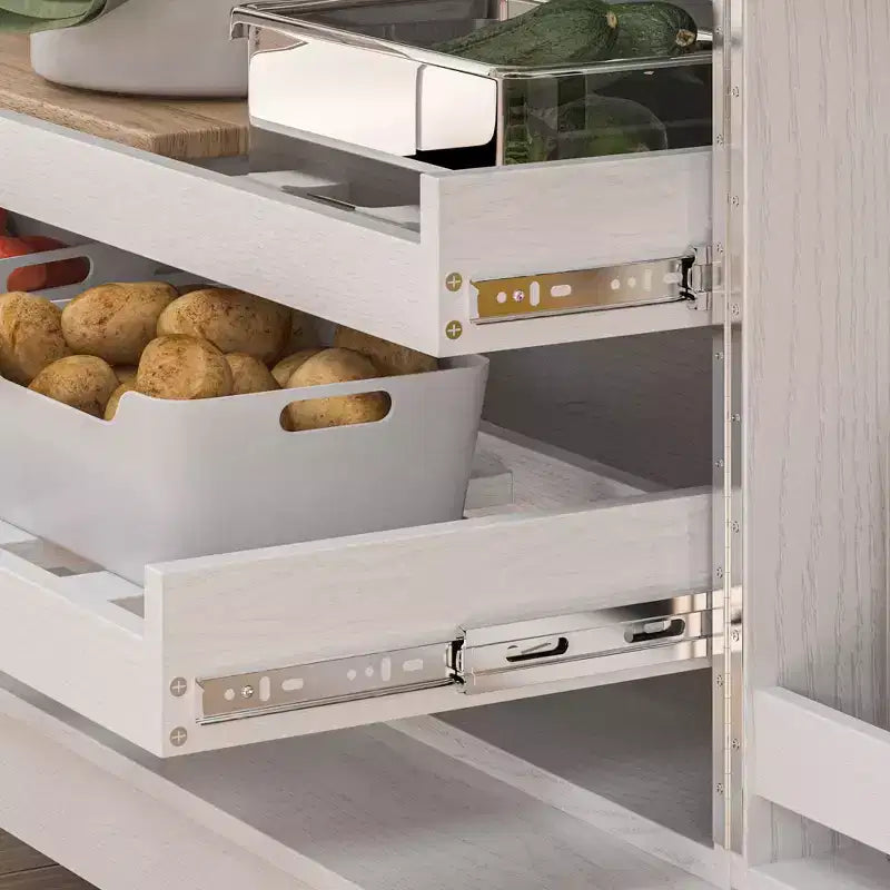 White Woodgrain Finish Kitchen Cabinets With Cup Holder Multi-Storage Space