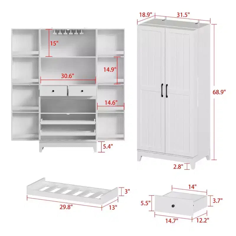 White Woodgrain Finish Kitchen Cabinets With Cup Holder Multi-Storage Space