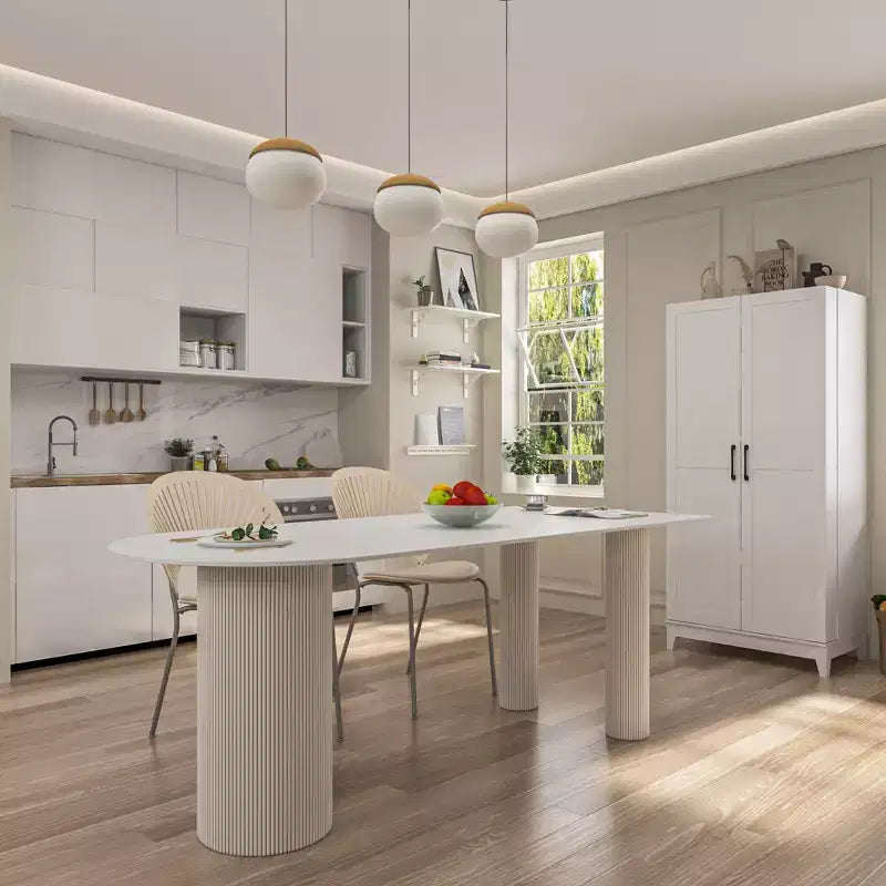 White Woodgrain Finish Kitchen Cabinets With Cup Holder Multi-Storage Space