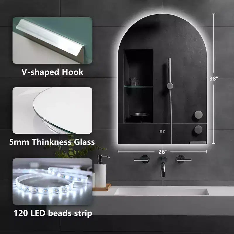 Arch Frameless LED Anti-Fog Dimmable Bathroom Vanity Mirror