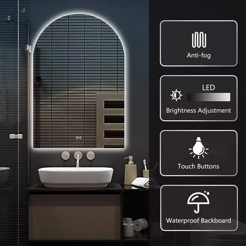 Arch Frameless LED Anti-Fog Dimmable Bathroom Vanity Mirror