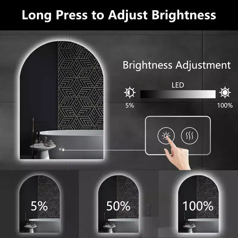 Arch Frameless LED Anti-Fog Dimmable Bathroom Vanity Mirror