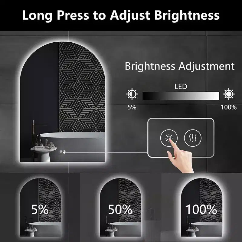 Arch Frameless LED Anti-Fog Dimmable Bathroom Vanity Mirror
