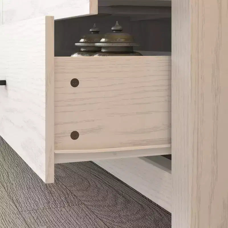6 Drawer Horizontal Dresser Woodgrain and Black Handles for Living Room Storage