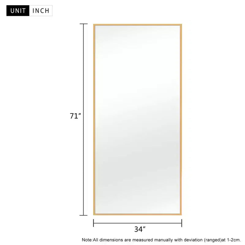 71x34 Aluminum Fine Edge Right Angle Rectangle Full Length Mirror - Without Stand