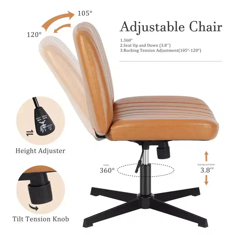 PU Leather Adjustable Height Ergonomic Task Chair with Criss Cross Chair Legged