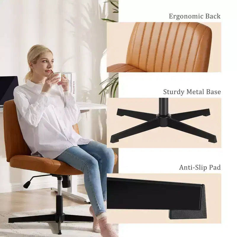 PU Leather Adjustable Height Ergonomic Task Chair with Criss Cross Chair Legged