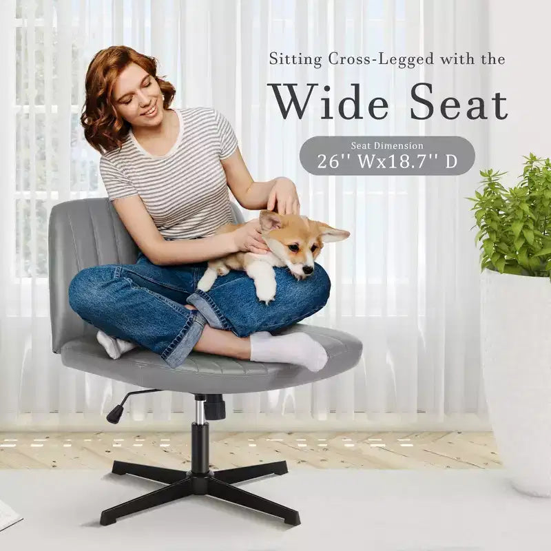 PU Leather Adjustable Height Ergonomic Task Chair with Criss Cross Chair Legged