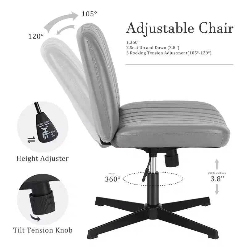 PU Leather Adjustable Height Ergonomic Task Chair with Criss Cross Chair Legged