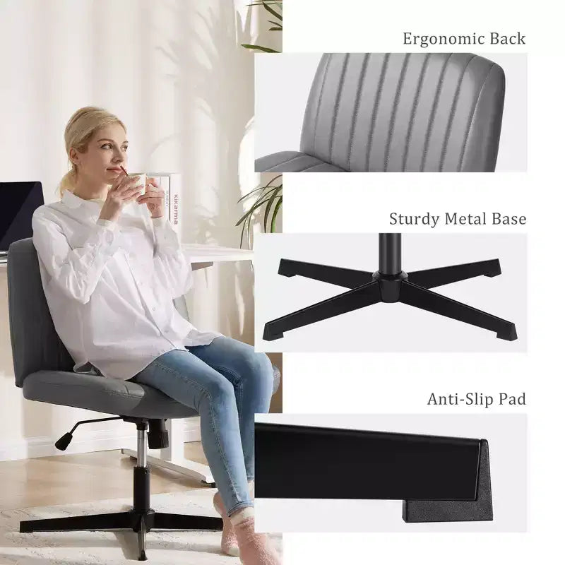 PU Leather Adjustable Height Ergonomic Task Chair with Criss Cross Chair Legged