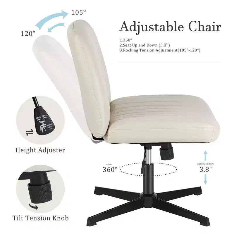 PU Leather Adjustable Height Ergonomic Task Chair with Criss Cross Chair Legged