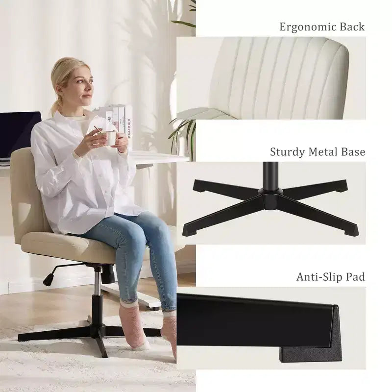 PU Leather Adjustable Height Ergonomic Task Chair with Criss Cross Chair Legged