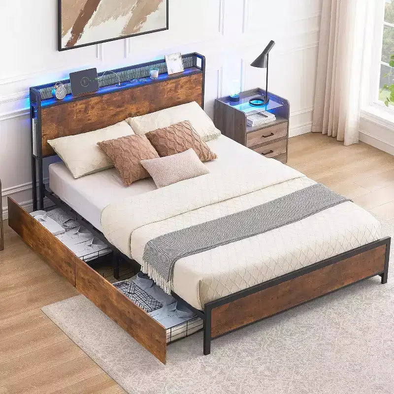 Full Size Platform Bed Frame with Upholstered Headboard – Sturdy Wood Slat Support for Bedroom