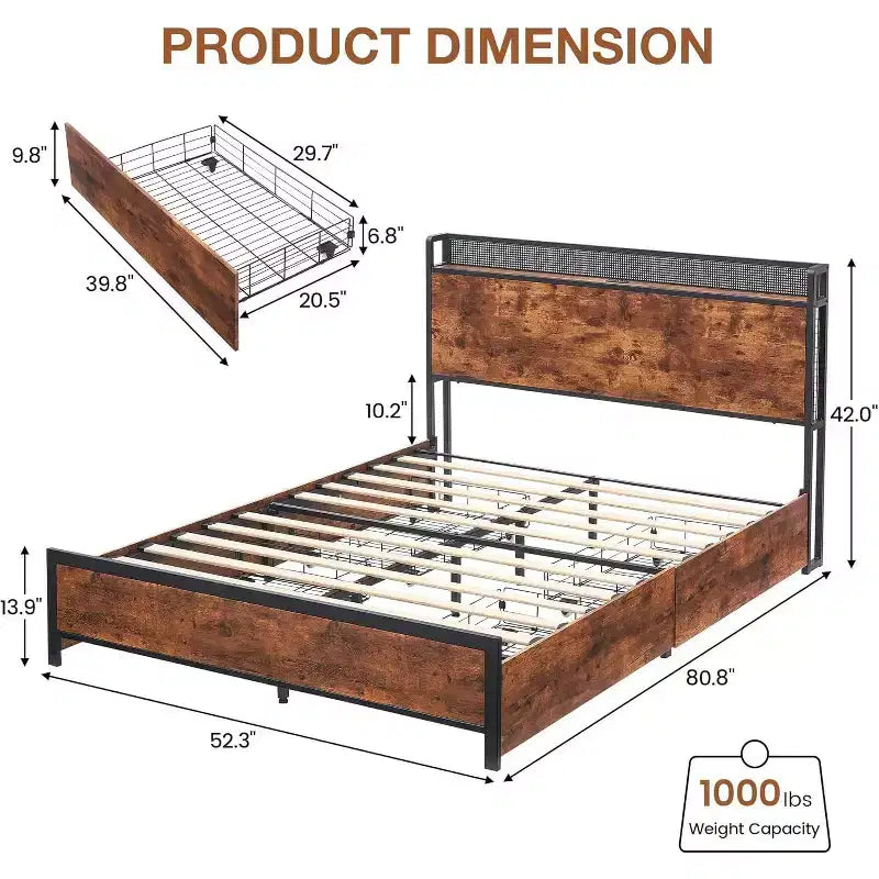 Full Size Platform Bed Frame with Upholstered Headboard – Sturdy Wood Slat Support for Bedroom