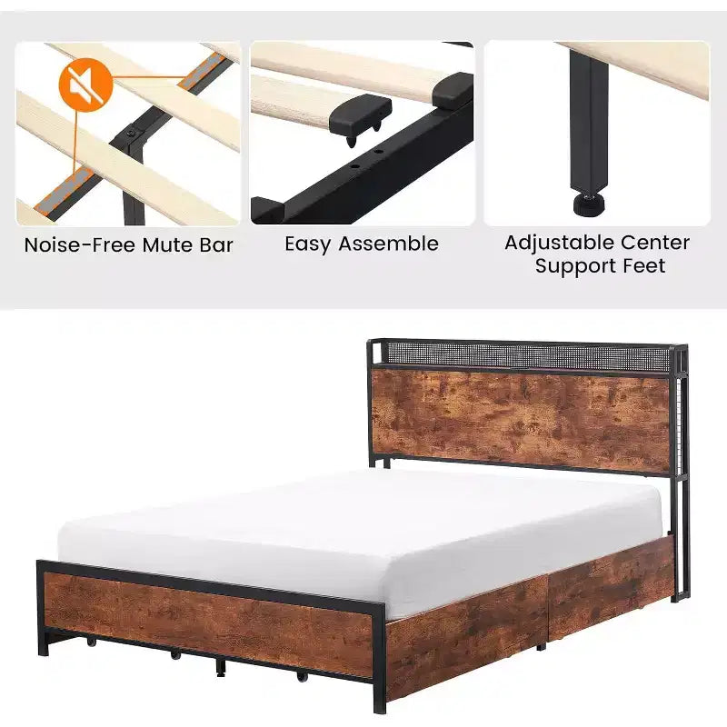 Full Size Platform Bed Frame with Upholstered Headboard – Sturdy Wood Slat Support for Bedroom