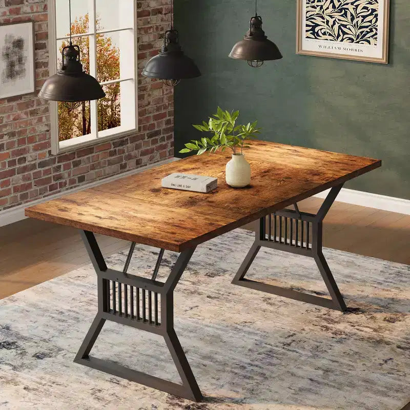 70.8 Inch Dining Table 6-8 Person, Kitchen Table with Heavy Duty Metal Legs, Farmhouse Dining Room table for Kitchen, Living Room