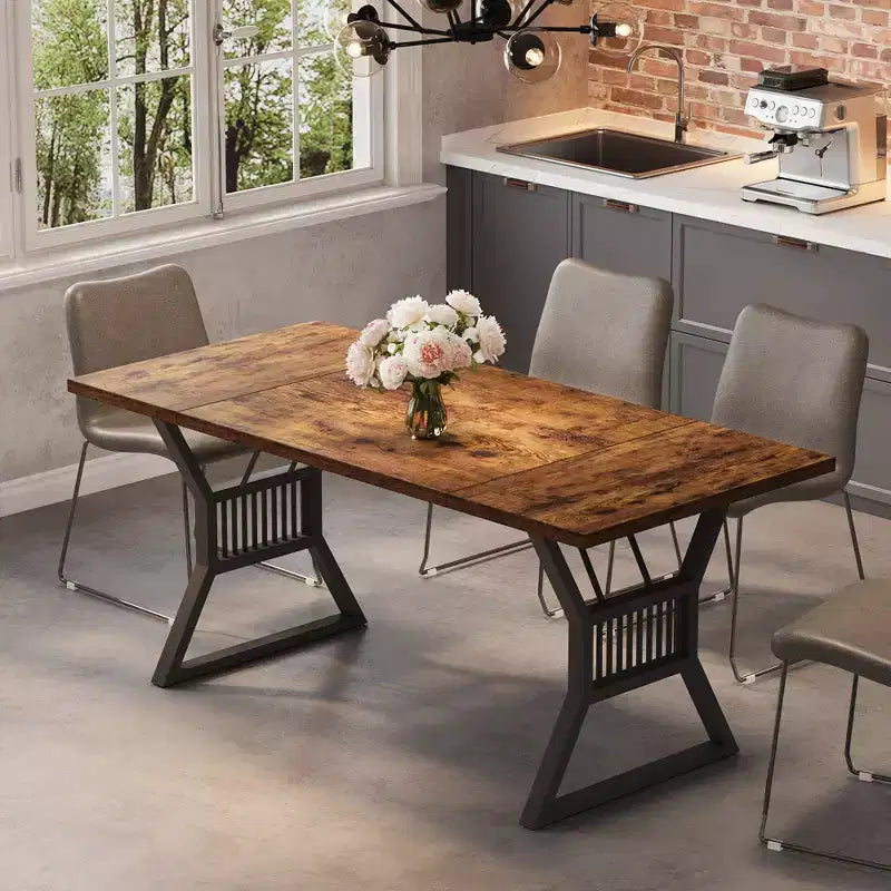 70.8 Inch Dining Table 6-8 Person, Kitchen Table with Heavy Duty Metal Legs, Farmhouse Dining Room table for Kitchen, Living Room