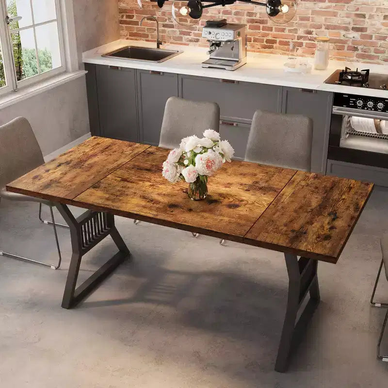 70.8 Inch Dining Table 6-8 Person, Kitchen Table with Heavy Duty Metal Legs, Farmhouse Dining Room table for Kitchen, Living Room