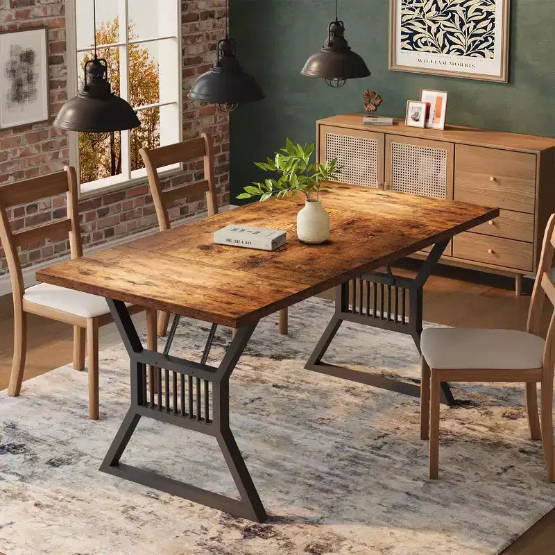 70.8 Inch Dining Table 6-8 Person, Kitchen Table with Heavy Duty Metal Legs, Farmhouse Dining Room table for Kitchen, Living Room