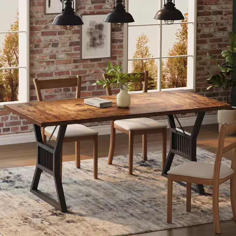 70.8 Inch Dining Table 6-8 Person, Kitchen Table with Heavy Duty Metal Legs, Farmhouse Dining Room table for Kitchen, Living Room