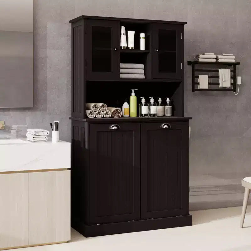 Bathroom Cabinet with Laundry Basket, Tilt Out Laundry Hamper Cabinet, Freestanding Kitchen Pantry Storage Cabinet For Bathroom Living Room