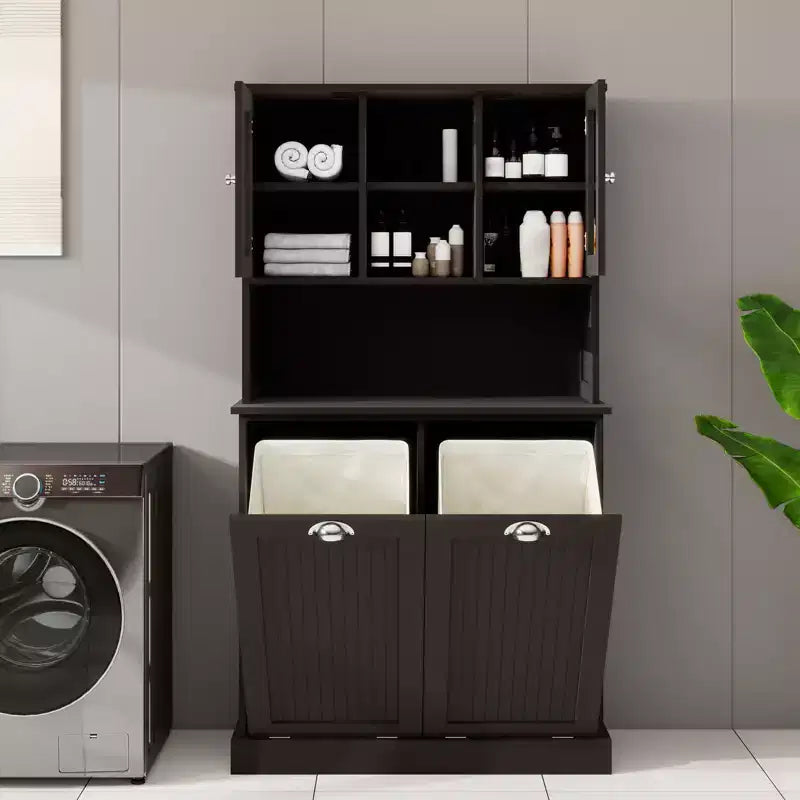 Bathroom Cabinet with Laundry Basket, Tilt Out Laundry Hamper Cabinet, Freestanding Kitchen Pantry Storage Cabinet For Bathroom Living Room
