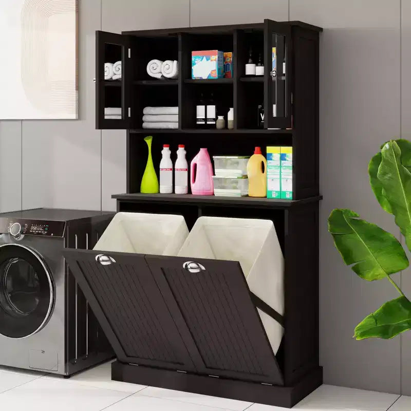 Bathroom Cabinet with Laundry Basket, Tilt Out Laundry Hamper Cabinet, Freestanding Kitchen Pantry Storage Cabinet For Bathroom Living Room