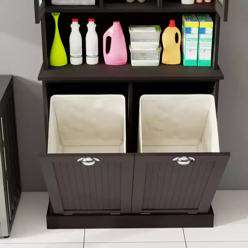 Bathroom Cabinet with Laundry Basket, Tilt Out Laundry Hamper Cabinet, Freestanding Kitchen Pantry Storage Cabinet For Bathroom Living Room
