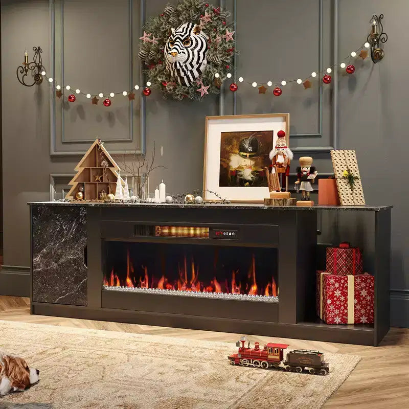 70 LED Modern Fireplace TV Stand for TVs Up to 80, PS5 Gaming TV Console Table with 36 Fireplace & Cabinet for Living Room