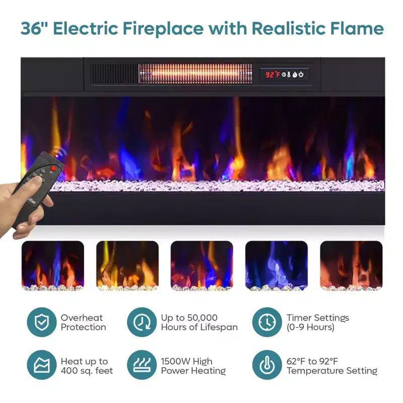 70 LED Modern Fireplace TV Stand for TVs Up to 80, PS5 Gaming TV Console Table with 36 Fireplace & Cabinet for Living Room