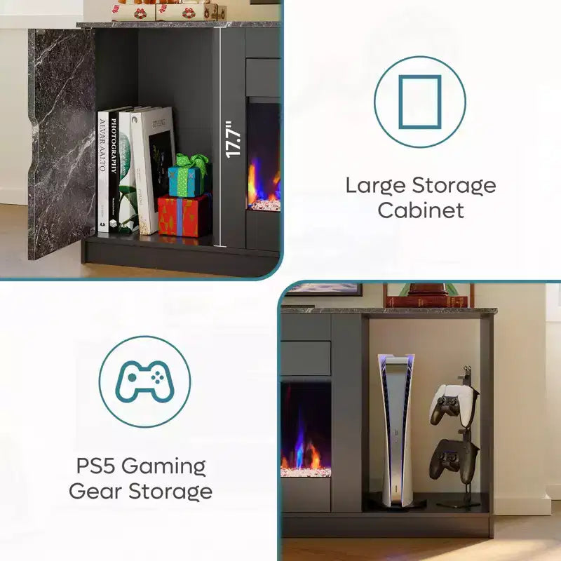 70 LED Modern Fireplace TV Stand for TVs Up to 80, PS5 Gaming TV Console Table with 36 Fireplace & Cabinet for Living Room