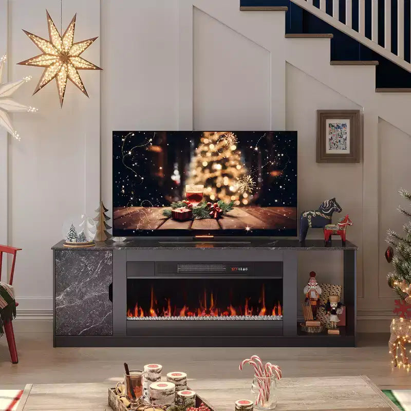 70 LED Modern Fireplace TV Stand for TVs Up to 80, PS5 Gaming TV Console Table with 36 Fireplace & Cabinet for Living Room