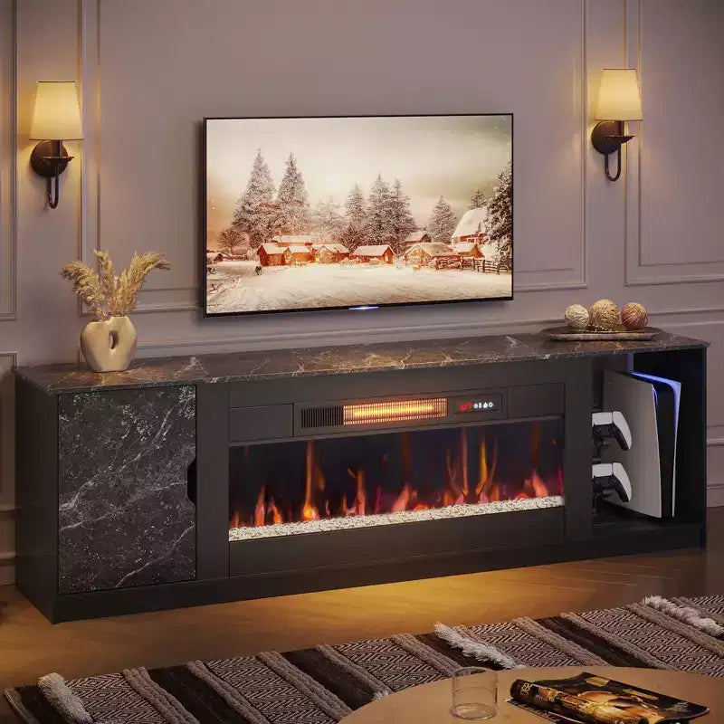 70 LED Modern Fireplace TV Stand for TVs Up to 80, PS5 Gaming TV Console Table with 36 Fireplace & Cabinet for Living Room