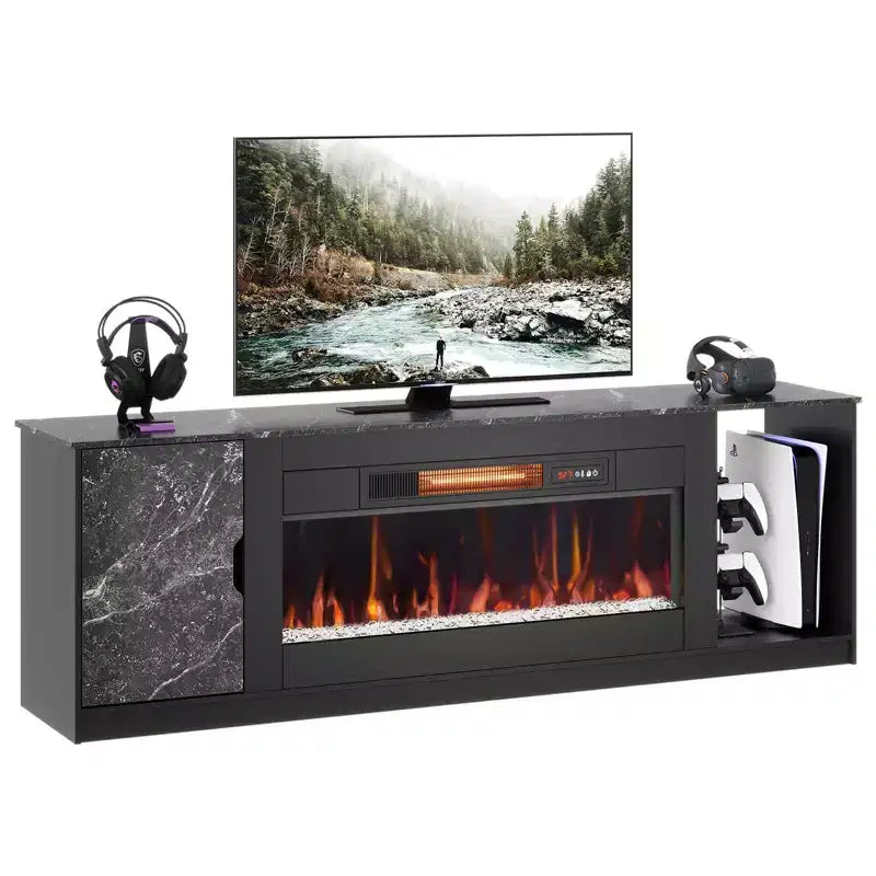 70 LED Modern Fireplace TV Stand for TVs Up to 80, PS5 Gaming TV Console Table with 36 Fireplace & Cabinet for Living Room