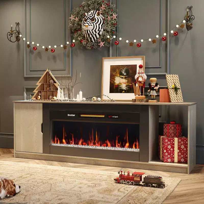 70 LED Modern Fireplace TV Stand for TVs Up to 80, PS5 Gaming TV Console Table with 36 Fireplace & Cabinet for Living Room