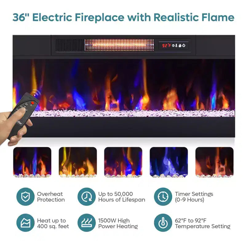 70 LED Modern Fireplace TV Stand for TVs Up to 80, PS5 Gaming TV Console Table with 36 Fireplace & Cabinet for Living Room