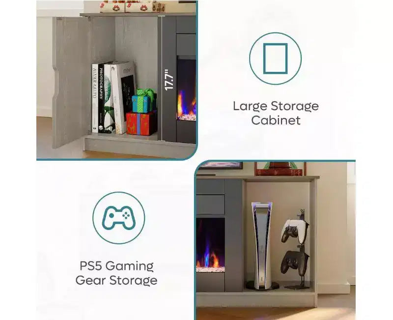70 LED Modern Fireplace TV Stand for TVs Up to 80, PS5 Gaming TV Console Table with 36 Fireplace & Cabinet for Living Room