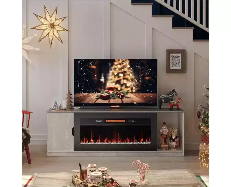 70 LED Modern Fireplace TV Stand for TVs Up to 80, PS5 Gaming TV Console Table with 36 Fireplace & Cabinet for Living Room
