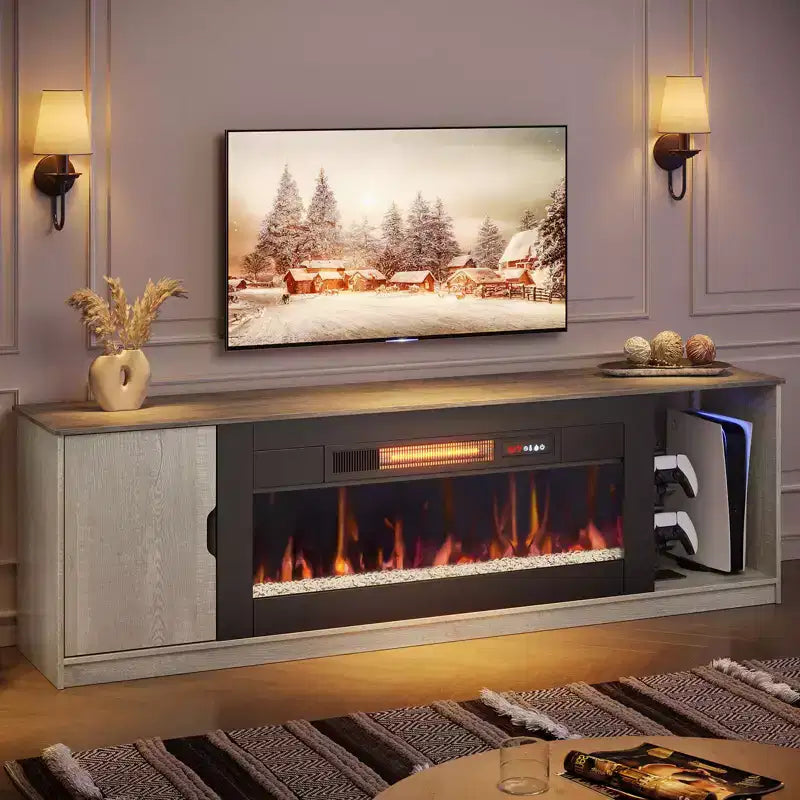 70 LED Modern Fireplace TV Stand for TVs Up to 80, PS5 Gaming TV Console Table with 36 Fireplace & Cabinet for Living Room