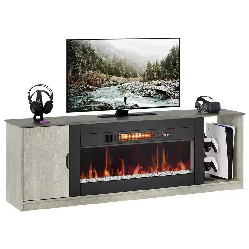 70 LED Modern Fireplace TV Stand for TVs Up to 80, PS5 Gaming TV Console Table with 36 Fireplace & Cabinet for Living Room