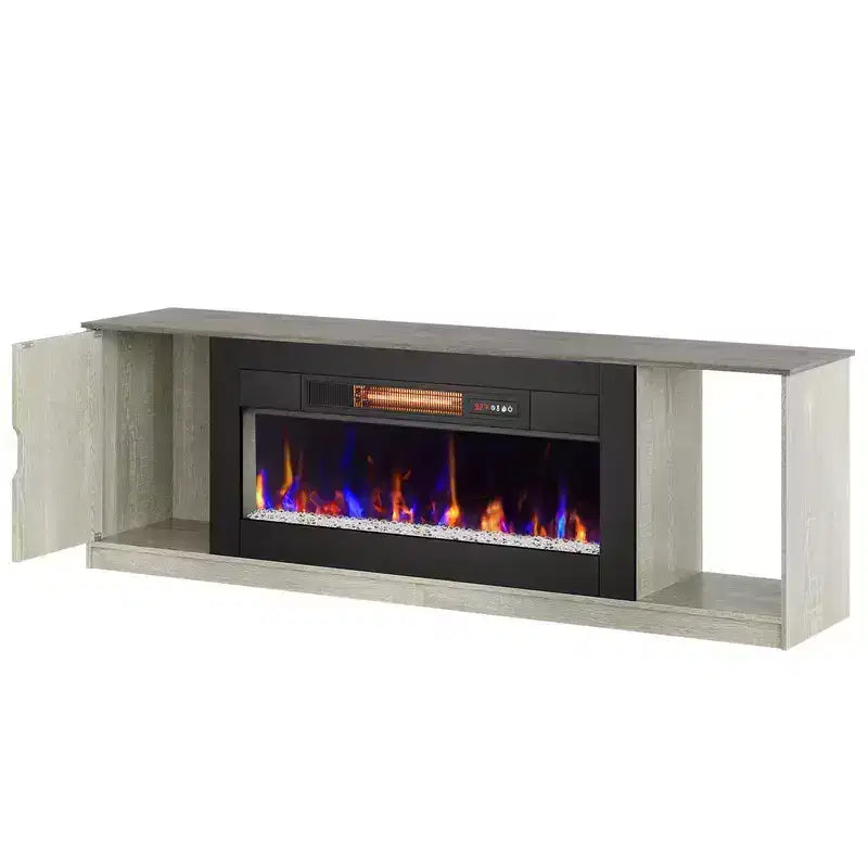 70 LED Modern Fireplace TV Stand for TVs Up to 80, PS5 Gaming TV Console Table with 36 Fireplace & Cabinet for Living Room