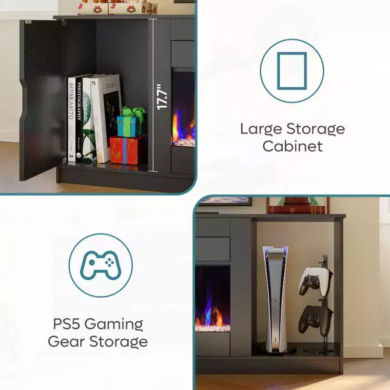 70 LED Modern Fireplace TV Stand for TVs Up to 80, PS5 Gaming TV Console Table with 36 Fireplace & Cabinet for Living Room