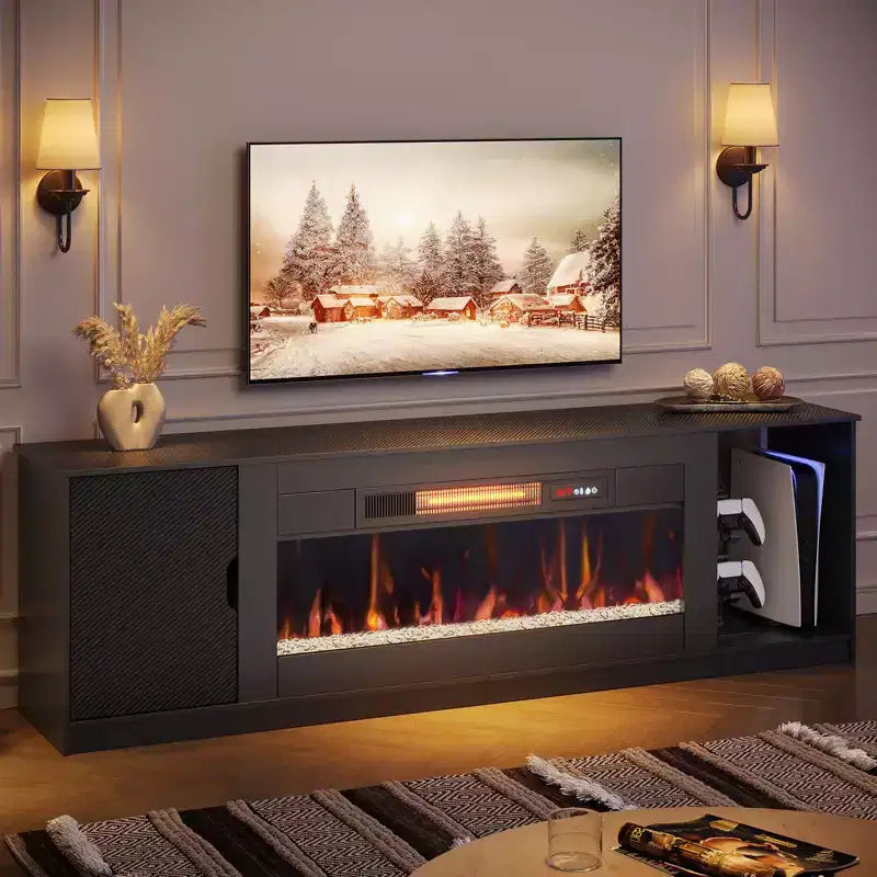 70 LED Modern Fireplace TV Stand for TVs Up to 80, PS5 Gaming TV Console Table with 36 Fireplace & Cabinet for Living Room
