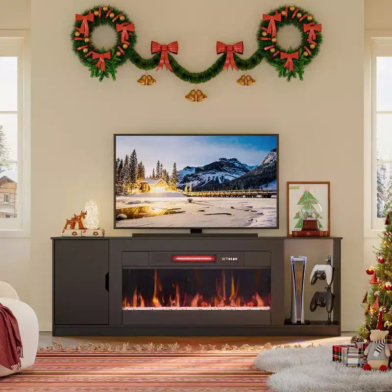 70 LED Modern Fireplace TV Stand for TVs Up to 80, PS5 Gaming TV Console Table with 36 Fireplace & Cabinet for Living Room