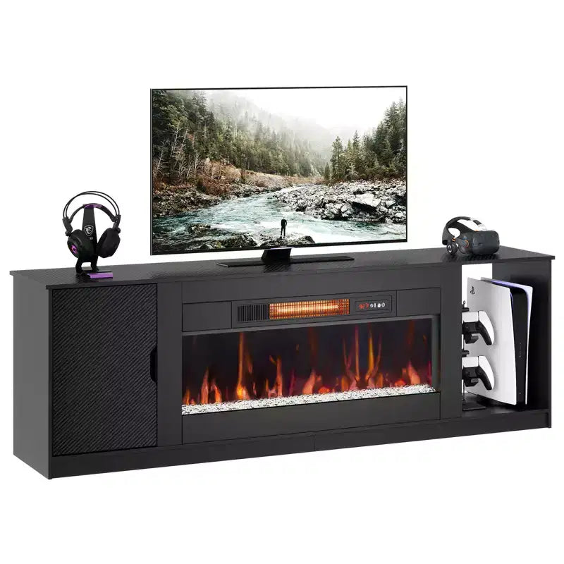 70 LED Modern Fireplace TV Stand for TVs Up to 80, PS5 Gaming TV Console Table with 36 Fireplace & Cabinet for Living Room